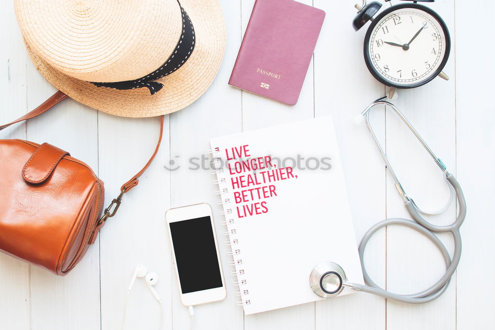 Similar – Flat lay of travel items and accessories