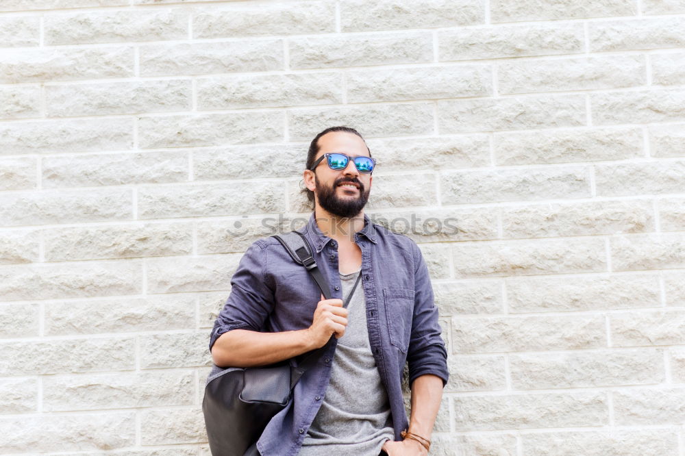 Image, Stock Photo Laughing man with closed eyes