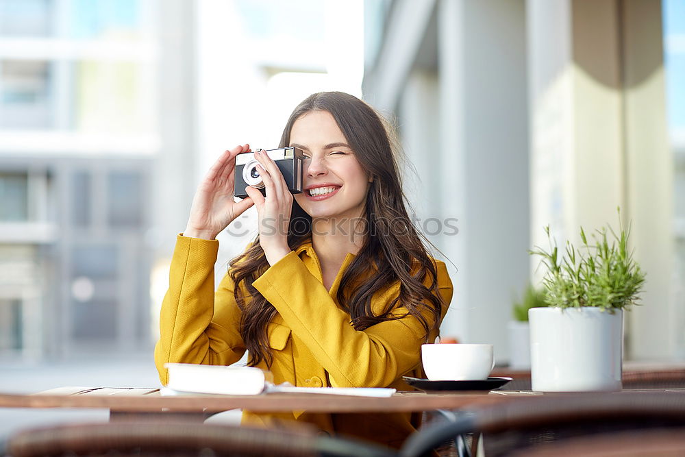Image, Stock Photo Pretty woman with instant camera