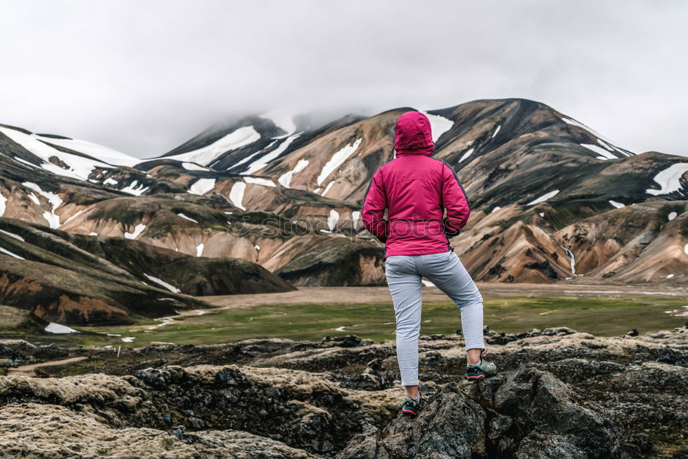 Similar – Image, Stock Photo Boy standing among the dwarf pines on mountain trail