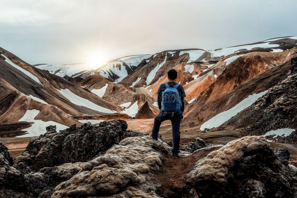 Similar – Image, Stock Photo Man in outerwear on snowy mountains