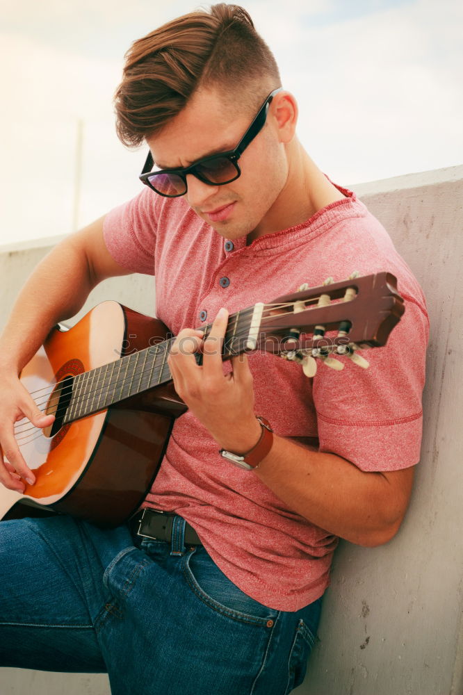 Similar – Image, Stock Photo outdoor photo session with a bass player and his instruments