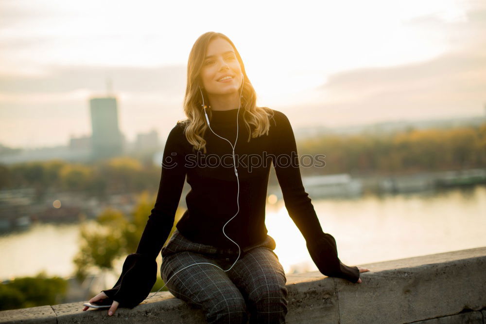 Similar – Young woman at harbor