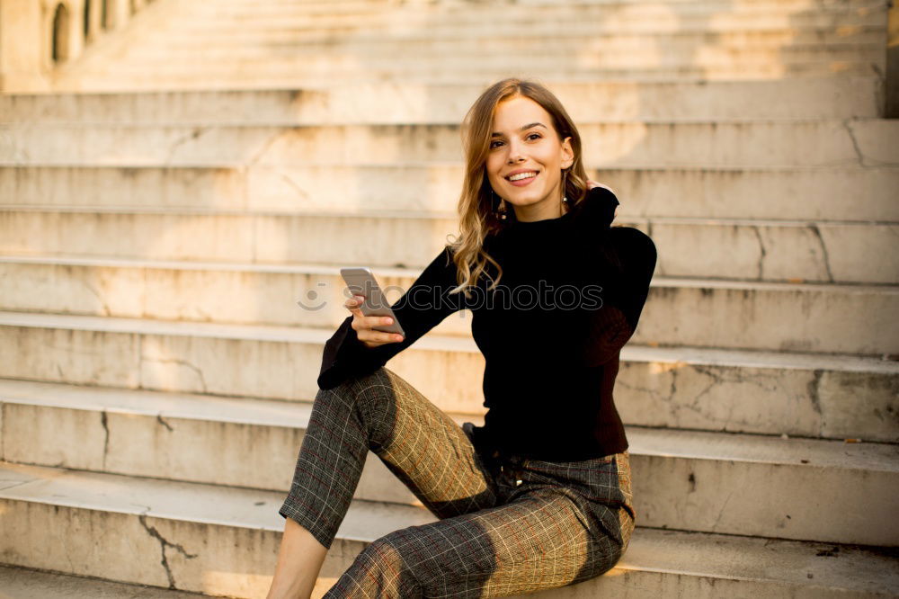 Similar – Happy woman standing on a roof top