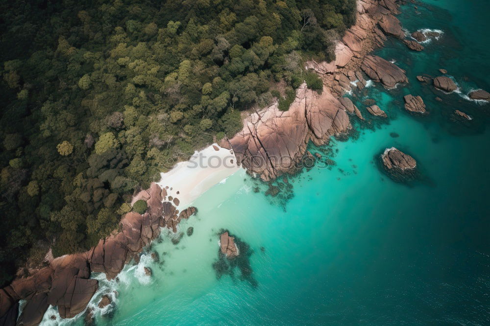 Similar – Aerial views of a coastline with waves and rocks