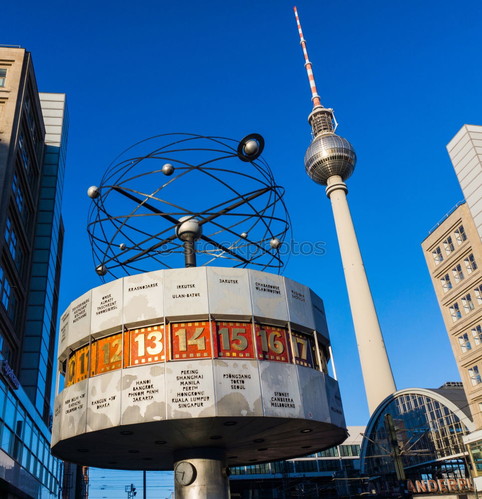 World time clock with television tower