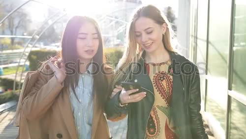 Image, Stock Photo Atttractive young women waiting for train