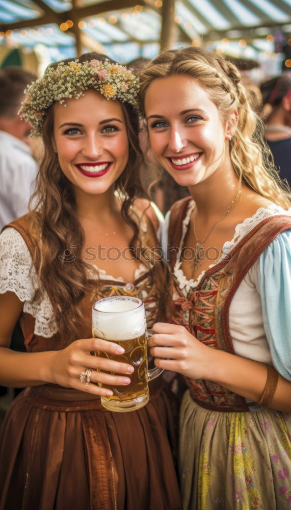 Similar – Foto Bild Freundinnen in traditioneller bayerischer Kleidung Dirndl oder Tracht mit Schenk mir dein Herz, Du bist die beste auf Lebkuchenherz auf dem Oktoberfest geschrieben