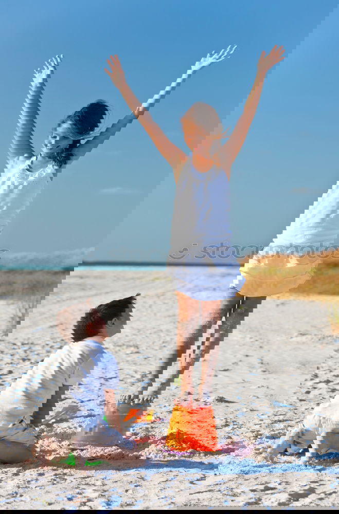 Similar – Image, Stock Photo Happy children playing on the beach