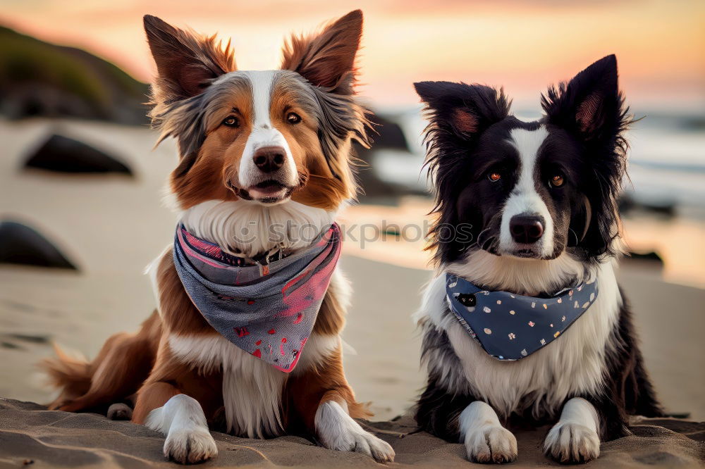 Similar – Dogs running near waving sea