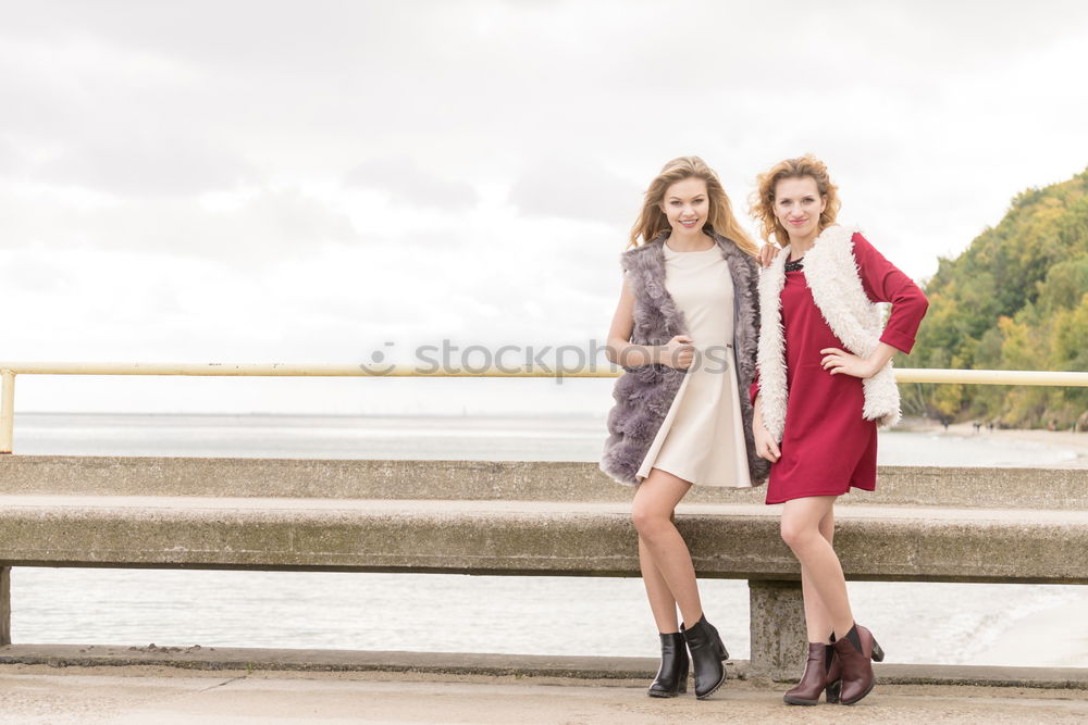 Similar – Image, Stock Photo Happy women posing on hill