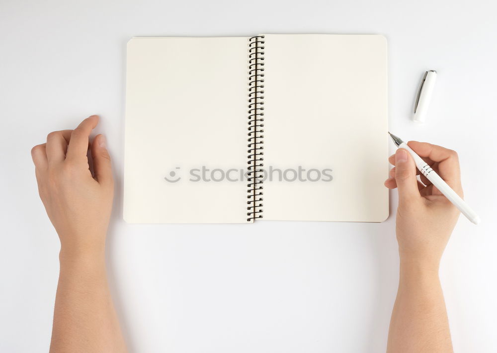 Similar – Image, Stock Photo Workplace with notepad, watch, pens and other office supplies