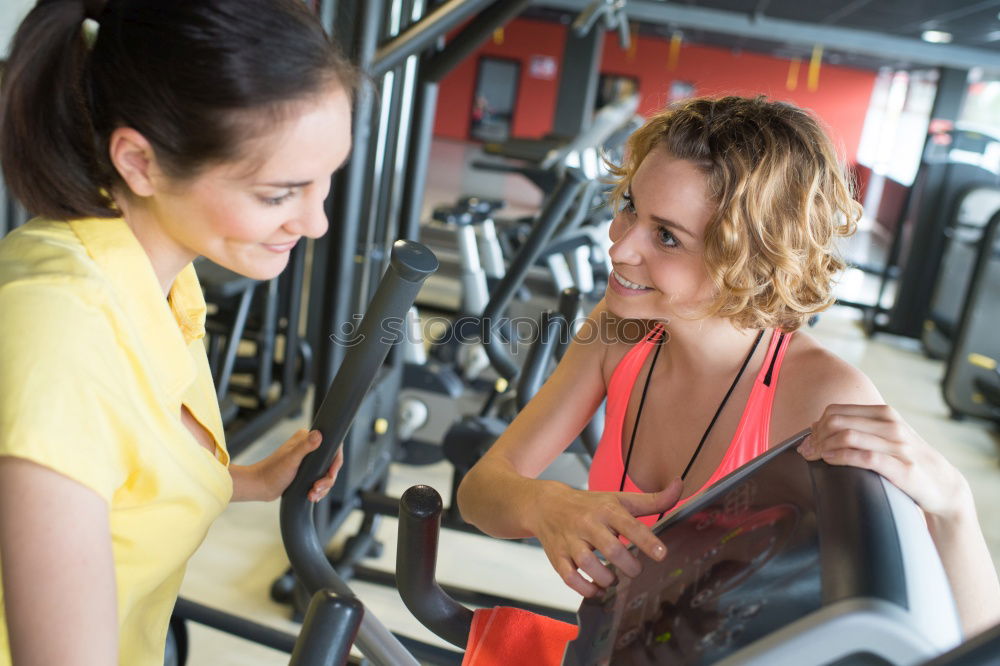 Similar – Image, Stock Photo Women talking with personal trainer after training day