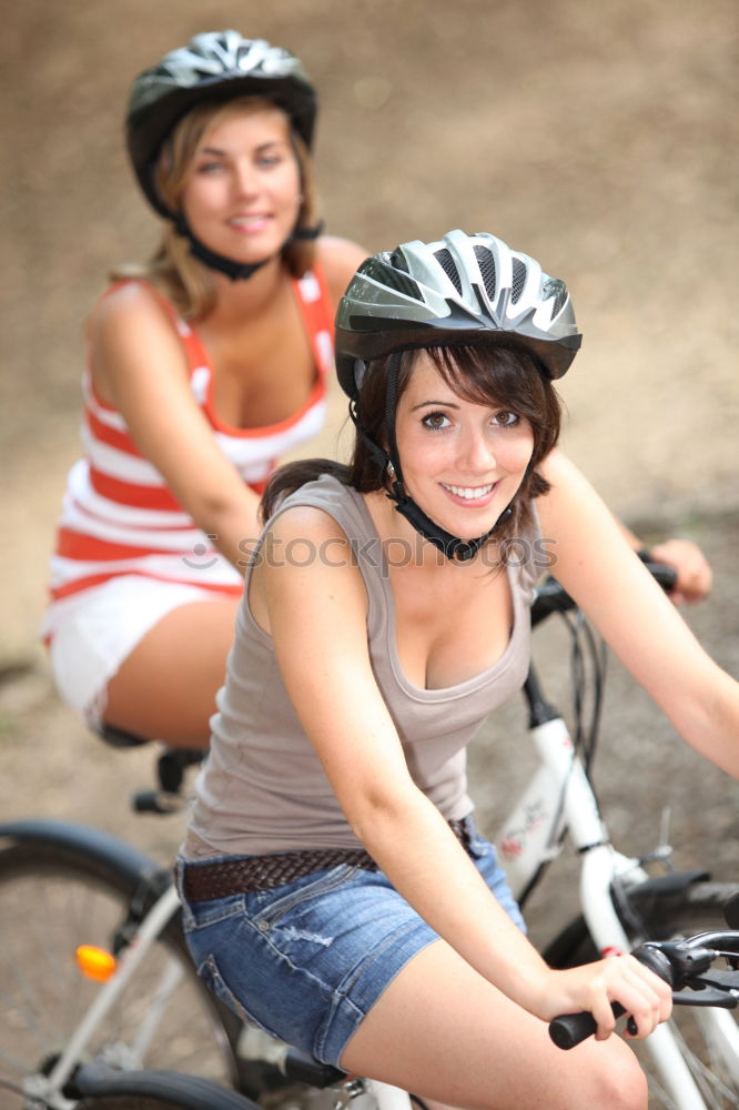 Image, Stock Photo women using smartphone on bicycles