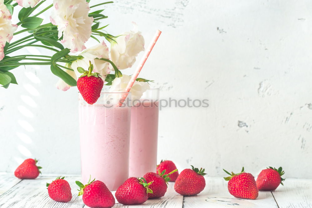 Image, Stock Photo Fresh strawberries and strawberries milkshake