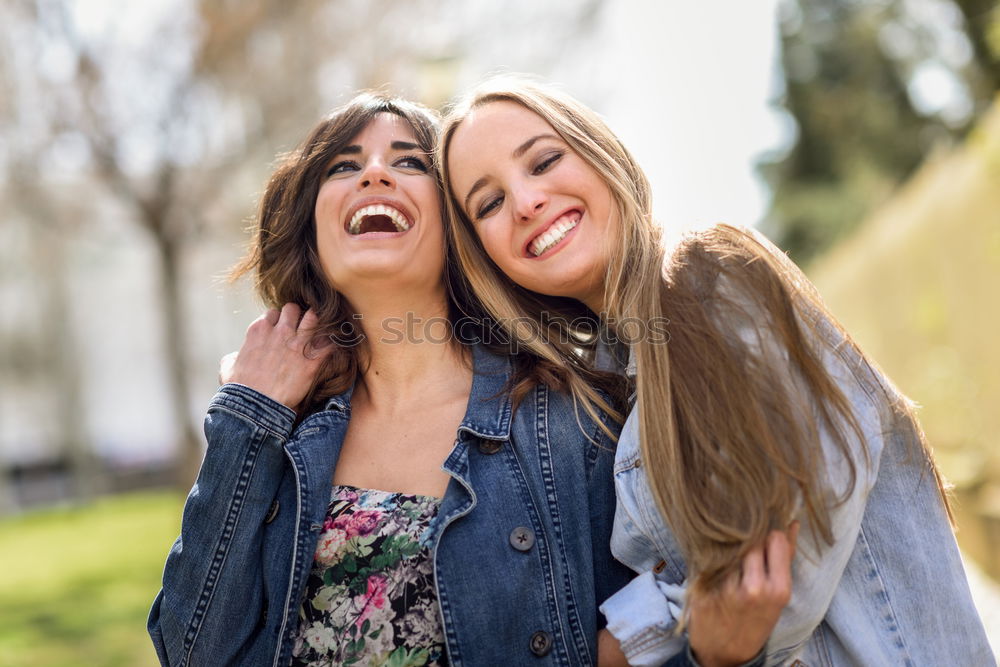 Similar – Image, Stock Photo Teenage girls having fun blowing bubbles together