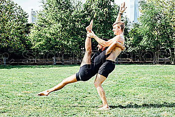 Similar – Image, Stock Photo Two young gymnast girls showing their flexibilty and stretching posing outdoor on a summer day