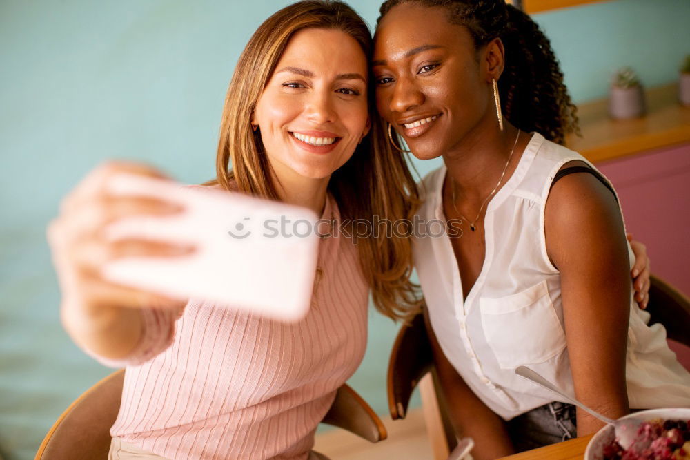 Similar – Image, Stock Photo Women taking selfie in studio