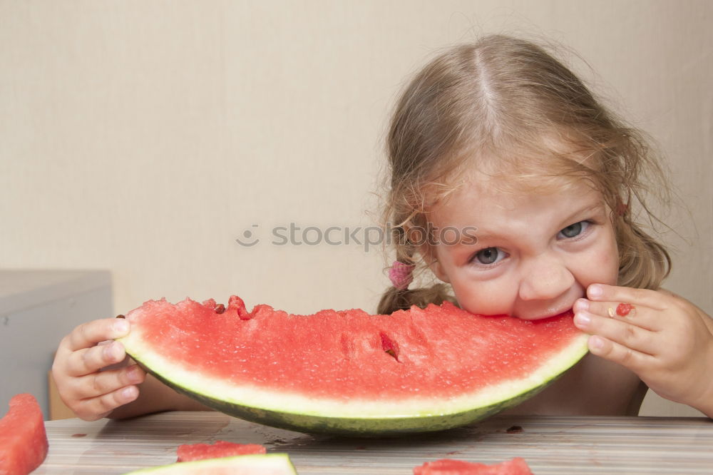 Similar – Image, Stock Photo Beautiful kid girl eating watermelon