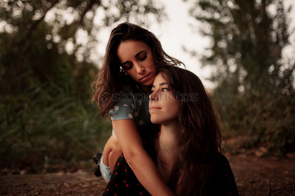 Image, Stock Photo Two teenage girls having fun on beach pulling faces