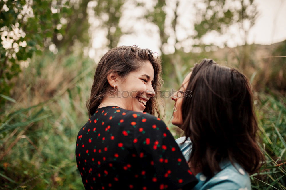 Similar – Image, Stock Photo Teenage girls having fun blowing bubbles together