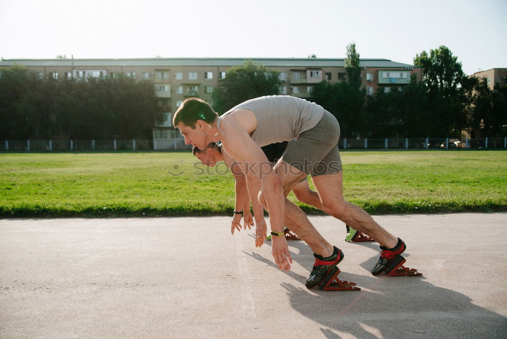 Similar – Image, Stock Photo Disabled man athlete stretching with leg prosthesis.