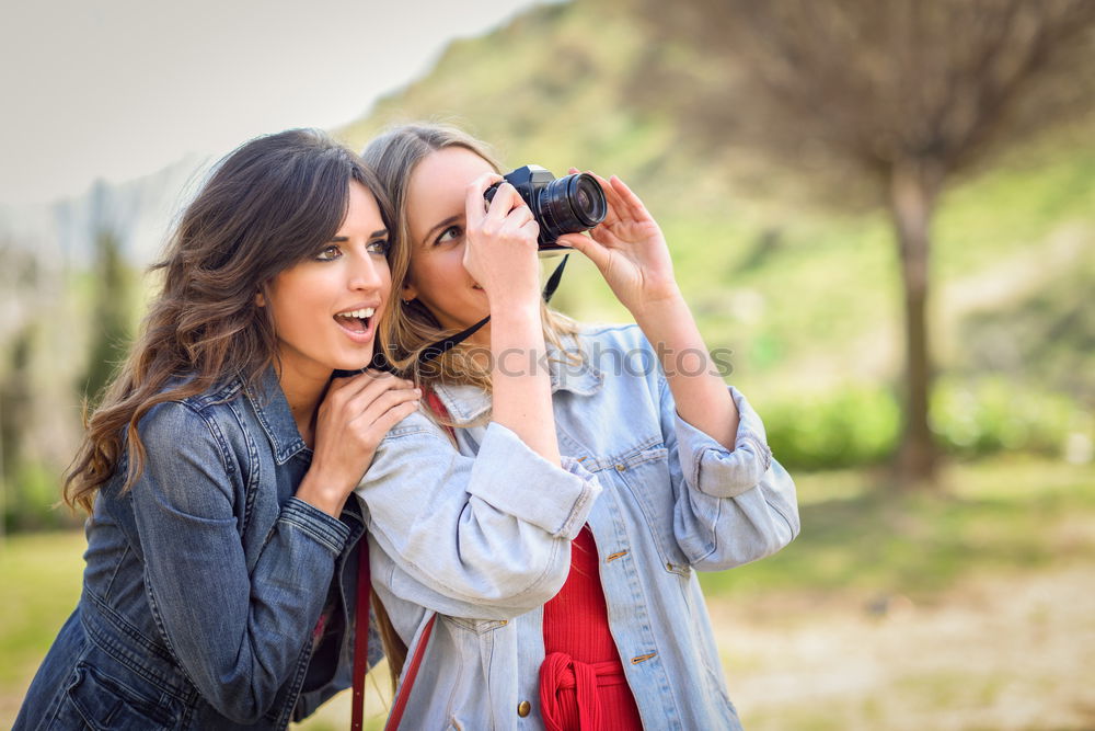 Similar – happy mother and daughter making selfie outdoor in summer