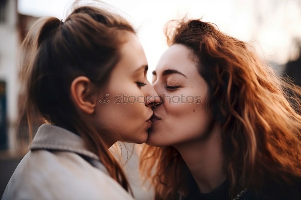 Image, Stock Photo Teenage girls having fun blowing bubbles together