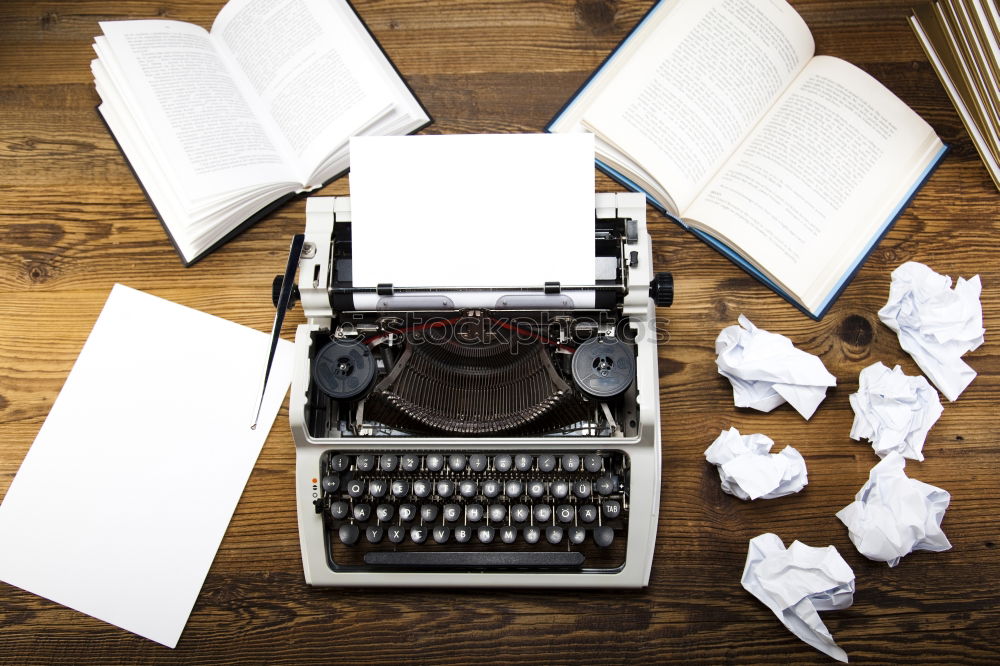 Similar – Text prescribed on a vintage typewriter and watch timekeeper.