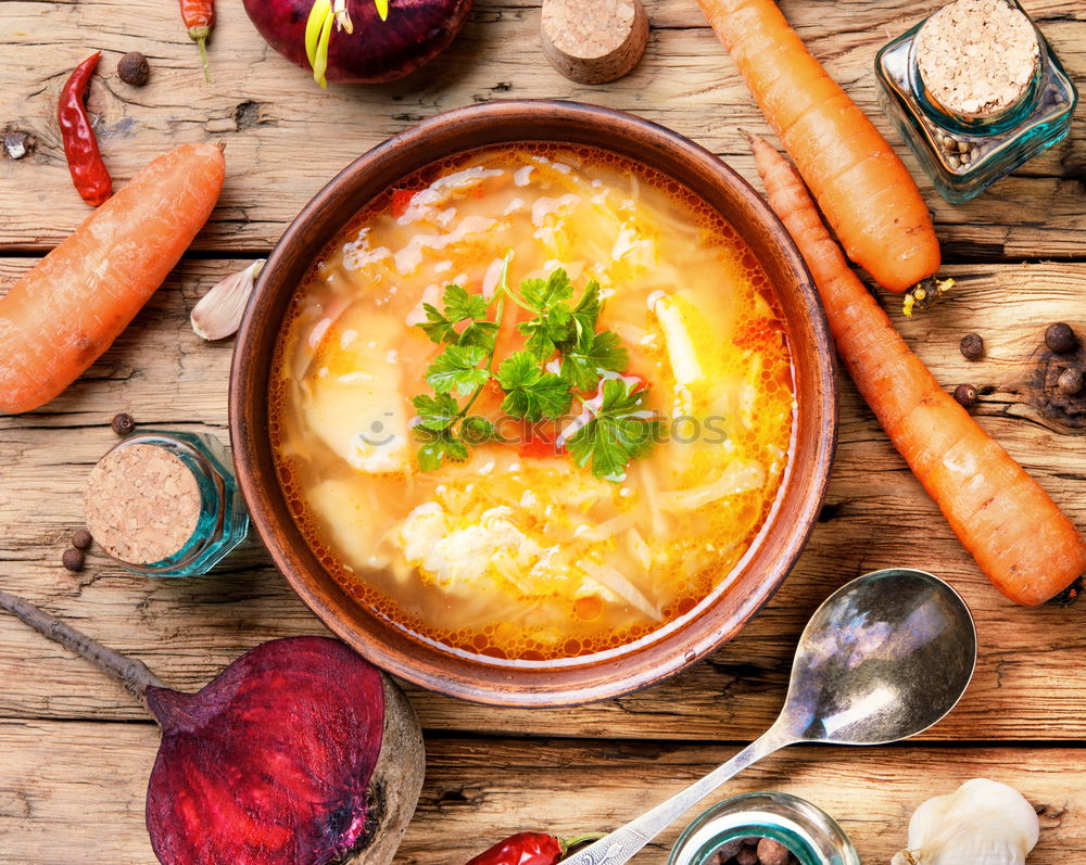 Similar – Image, Stock Photo Spicy Cooking . Frying pan with onion, garlic and chili