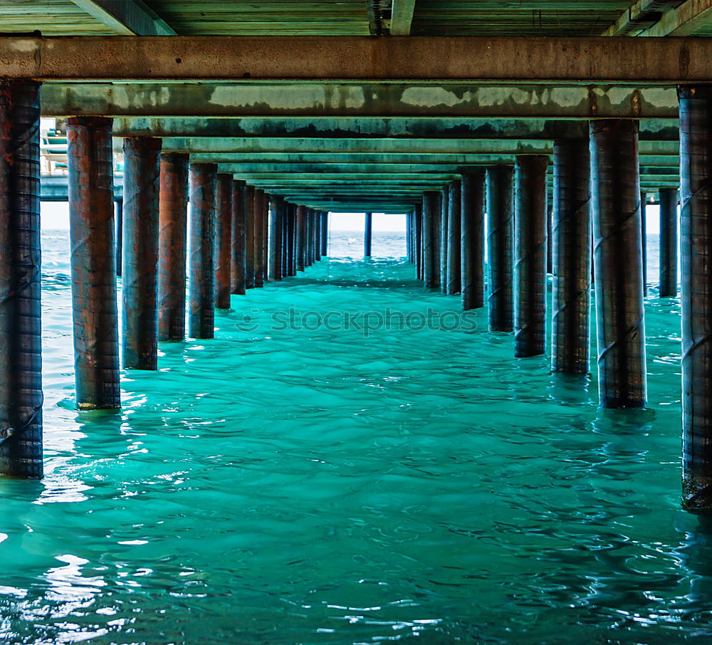 Image, Stock Photo It’s too narrow under the bridge at Burleigh Heads. You see a lot of bridge pillars. Queensland / Australia.