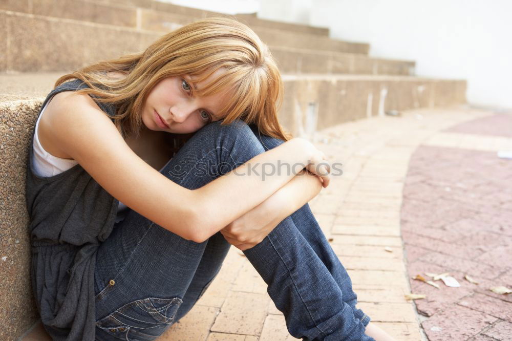 Similar – Image, Stock Photo Girl on wall Calm Feminine