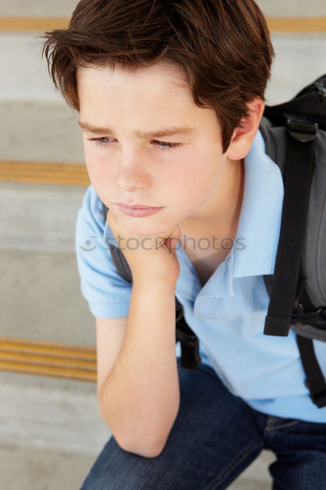 Similar – Cheerful child carrying his backpack ( back to school concept )