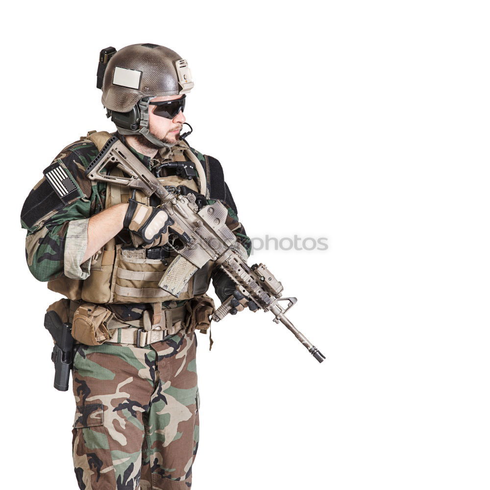 Similar – Image, Stock Photo Young photographer playing with accessories for professional camera like with rifle while lying on floor