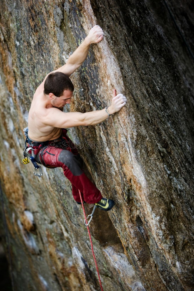 Similar – Young rock climber woman climbing the rock wall