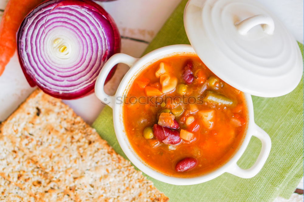 Similar – Image, Stock Photo Chili Beans Stew, Bread Ready To Be Served