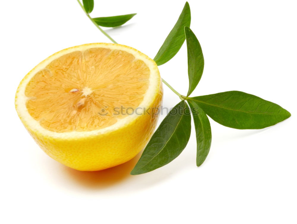 Image, Stock Photo Cut oranges with leaves in white bowl