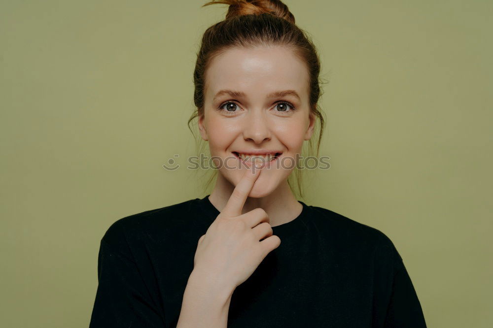 Similar – Image, Stock Photo Curious | young woman with grass green moustache