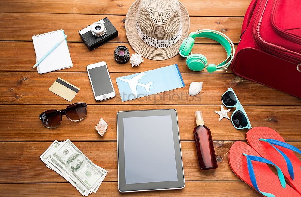 Similar – Image, Stock Photo Packed suitcase for the beach holiday