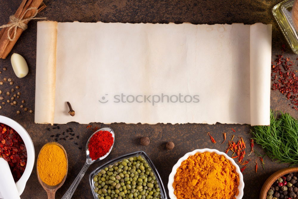 Spices and oil near knife