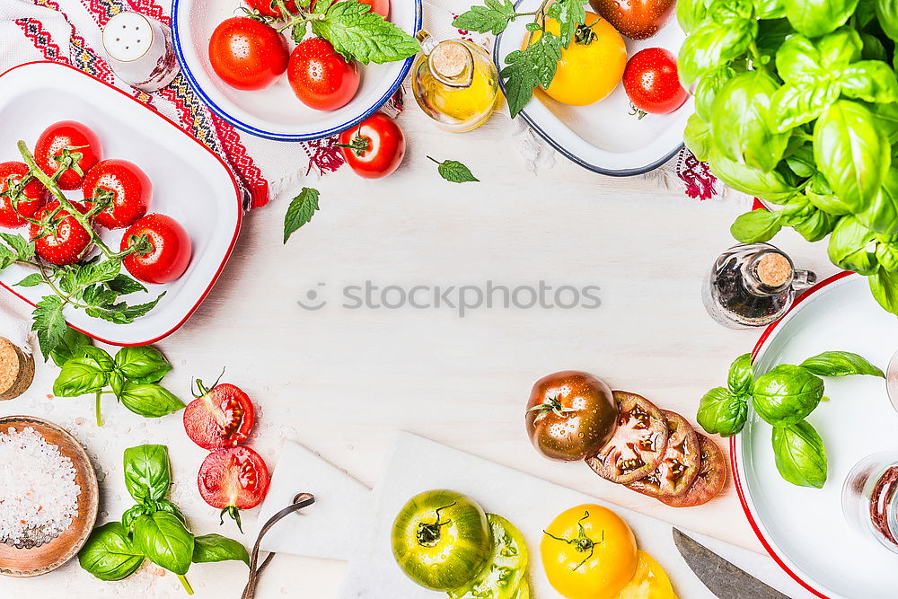 Image, Stock Photo Variety of colorful tomatoes with salad ingredients