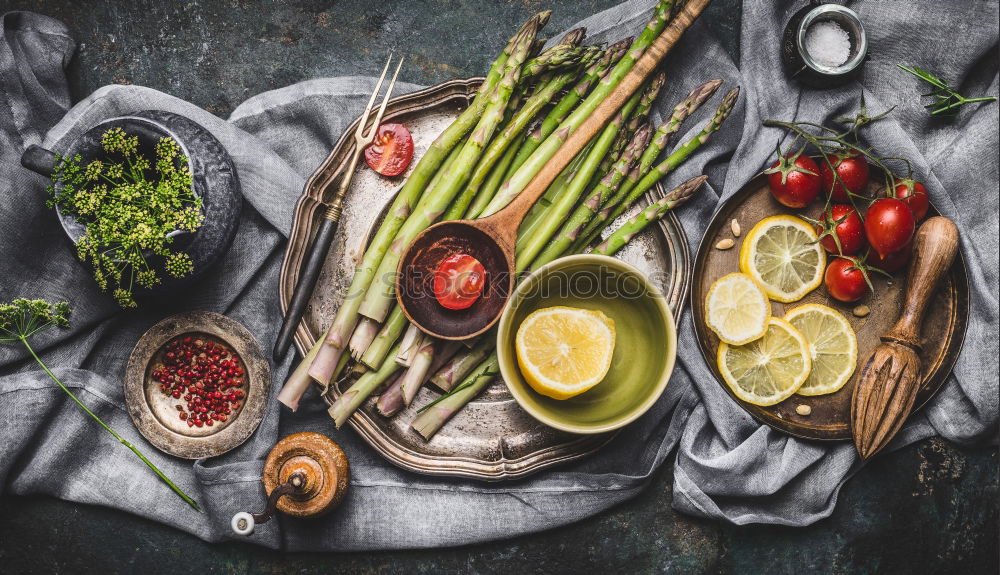 Similar – Image, Stock Photo Asparagus with wooden spoon and cooking ingredients