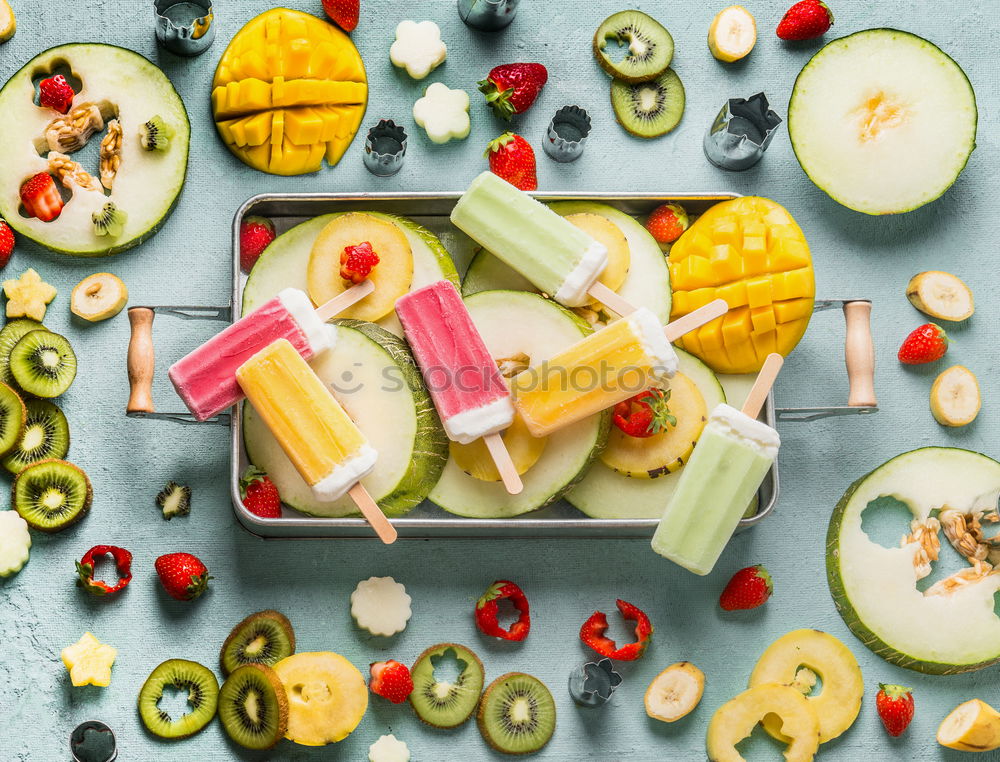 Fruit and ice cream on a stick