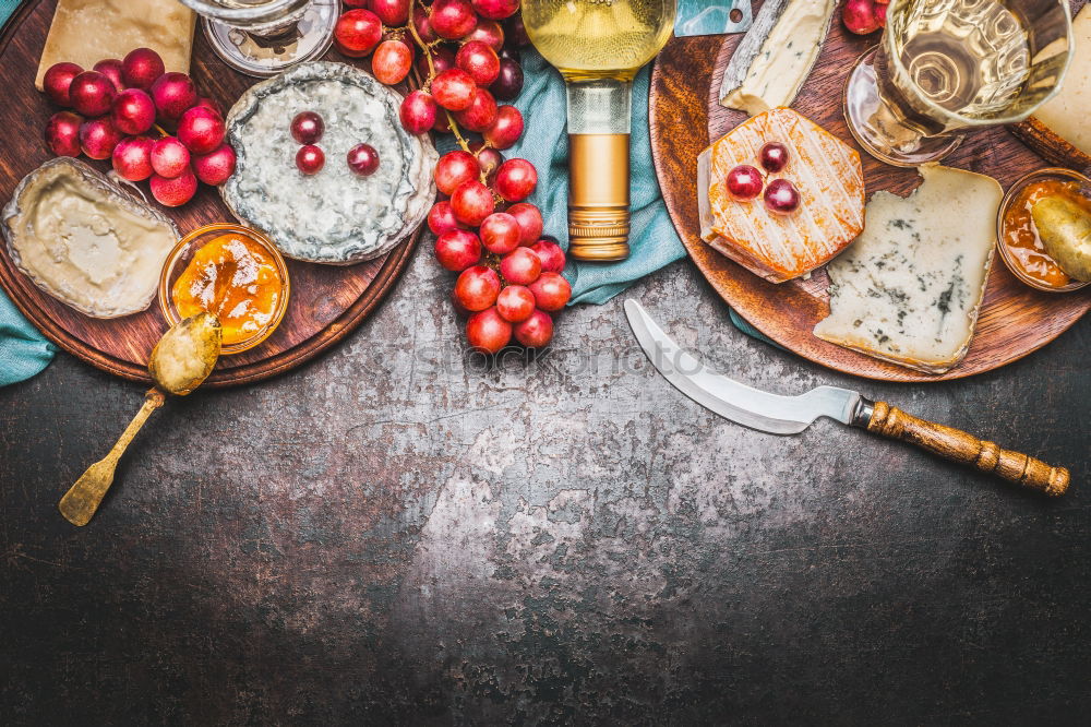 Image, Stock Photo Cheese with wine and grapes