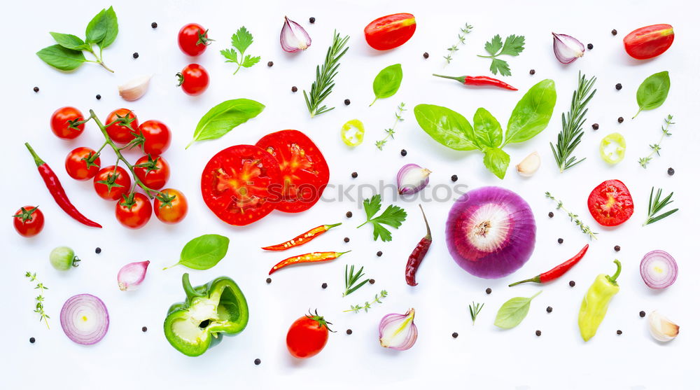 Similar – Image, Stock Photo Variety of colorful tomatoes with salad ingredients