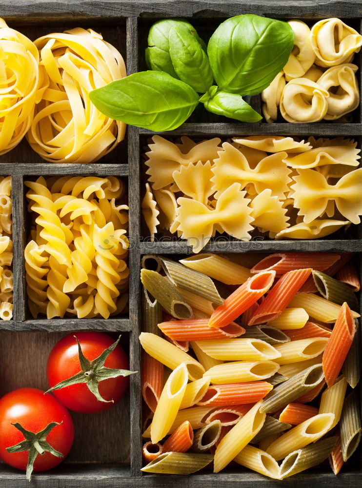 Similar – Image, Stock Photo Italian pasta, vegetables, herbs and olive oil