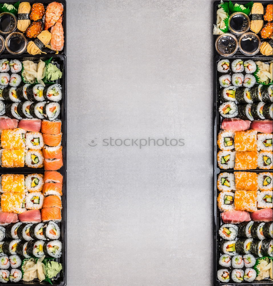 Similar – Image, Stock Photo Sushi menu with summer rolls and miso soup