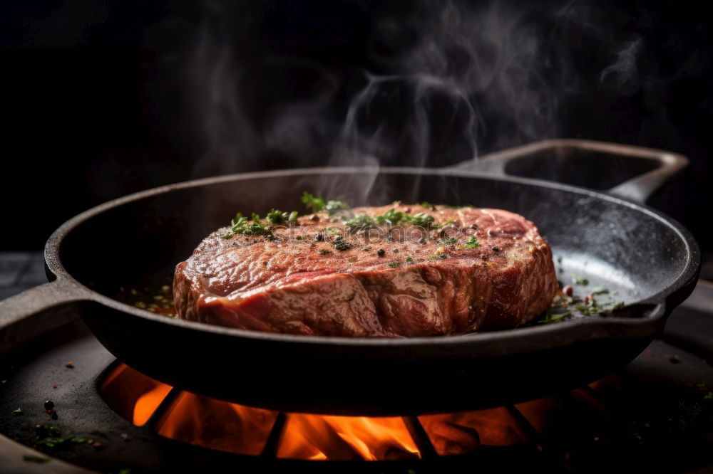 Similar – Image, Stock Photo A piece of meat fresh from the oven with a sprig of thyme