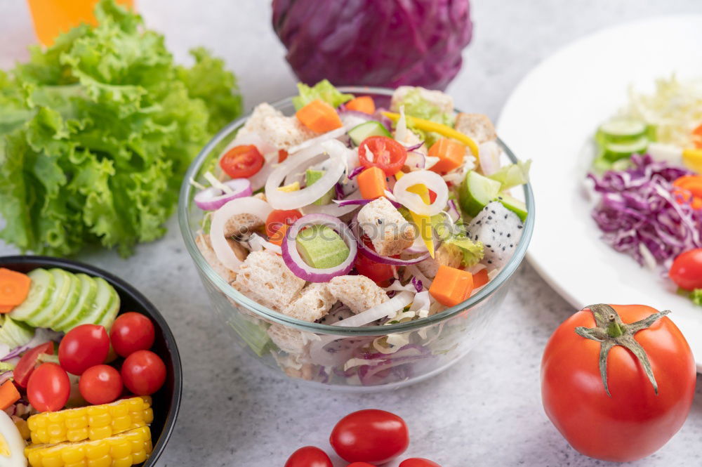 Similar – Vegan Buddha bowl with fresh raw vegetables and quinoa on wood