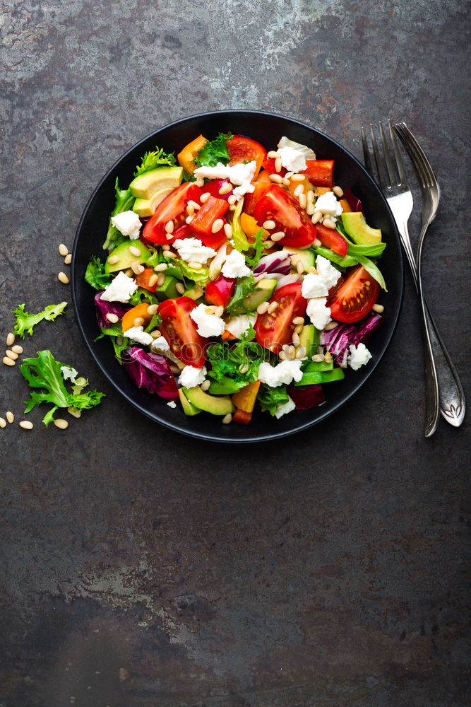 Similar – Image, Stock Photo Delicious salad with cottage cheese and tomatoes